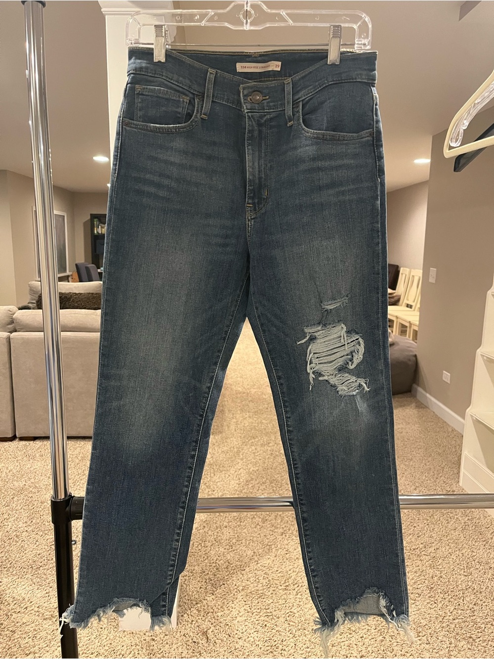 Levi’s 724 HighRise straight Distressed Mid-Blue Jeans